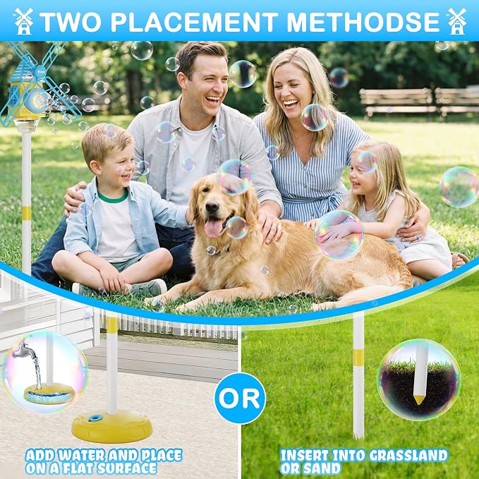 Belemar Windmill Bubble Machine Toys for Kids & Boys, Standing Bubble Blower with Lights & Music, 51" Adjustable Height, 130ml Tank, Bubble Solution Included, Outdoor Toy for Parties & Birthdays