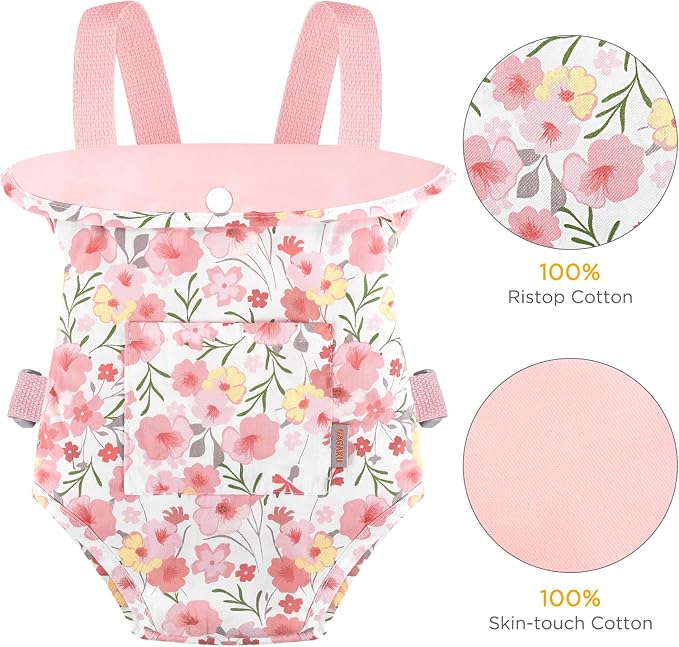 GAGAKU Baby Doll Carrier for Little Girls Baby Carrier for Dolls Reborn Baby Doll Carrier Toddlers 3 Years Old Babydoll Carrier - Pink Rose of Sharon