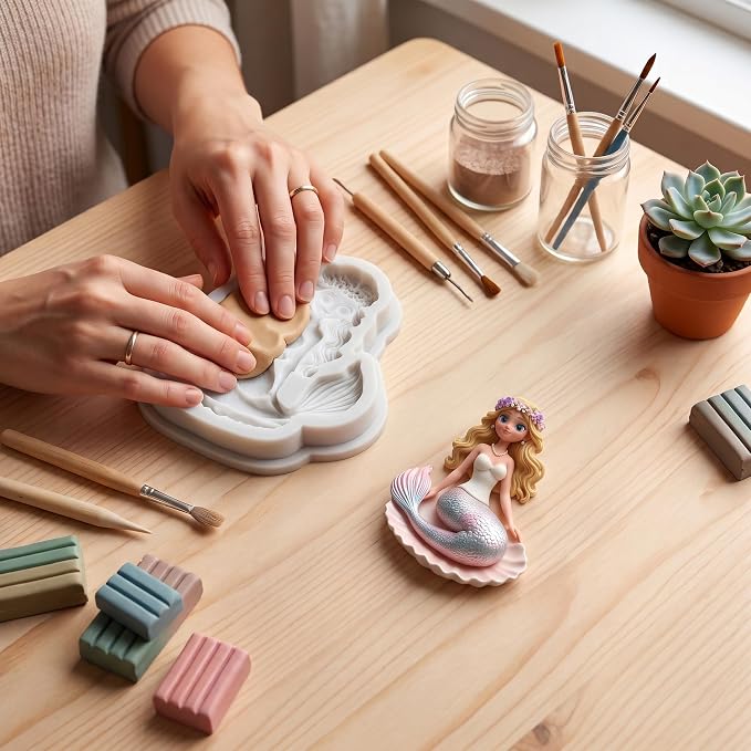 Mermaid Polymer Clay Molds Mermaid Silicone Mold for DIY Crafts Epoxy Resin Casting Polymer Clay Tools Craft Air Dry Jewelry Making
