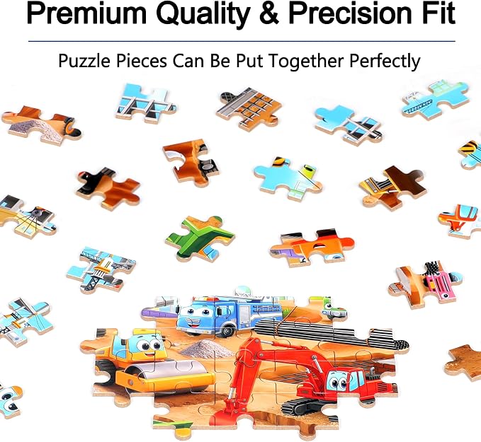 MZZOTOY Construction Site Puzzle for Kids Ages 4-8, 100 Pieces Jigsaw Puzzles for Kids Ages 3-5， Learning Educational Puzzles Toys Great Gift for Boys Girls in a Metal Box