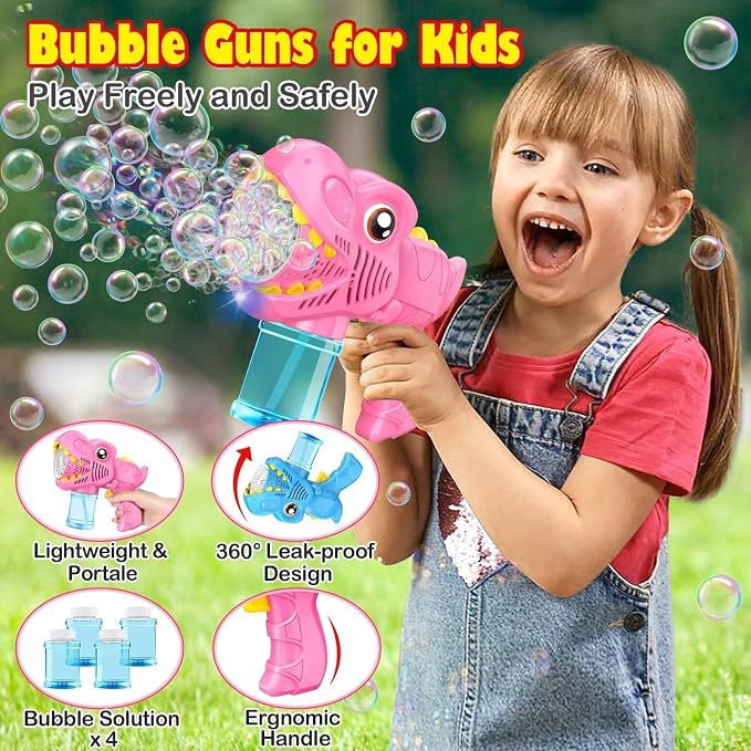 Yunaking Toys for Boys Girls Ages 4-8 - 2 Pack Bubble Machine Gun Rechargeable Dinosaur Toy Gift for 4 5 6 7 8 Boy Girl Kids Toddlers Outdoor Toys 4-6 Easter Basket Stuffers Christmas Valentines Gift