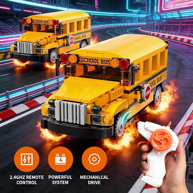 STEM Building Toys for 6 7 8 9 Years Old, 226PCS Remote Control RC School Bus Engineering Construction Kit, Educational Learning Blocks Set, Christmas Birthday Gift for Boys Girls Ages 8-12