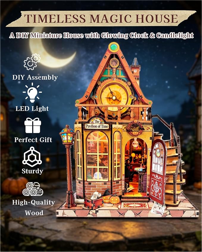 OZJAY DIY Miniature House Kit - 3D Wooden Puzzles for Adults | with LED Lights, Home Decor, Craft Gifts for Christmas Birthday Father's Day
