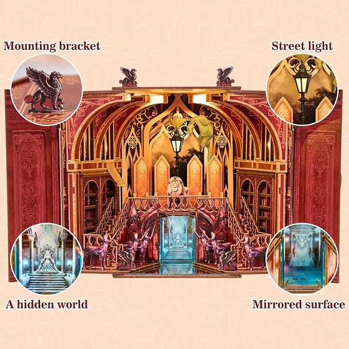 Book Nook Kit, DIY Miniature House Dollhouse Kit 3D Puzzle for Adults | Booknook Bookend Bookshelf Decor Tiny House Model Build with Hidding World, Gifts for Family and Friends