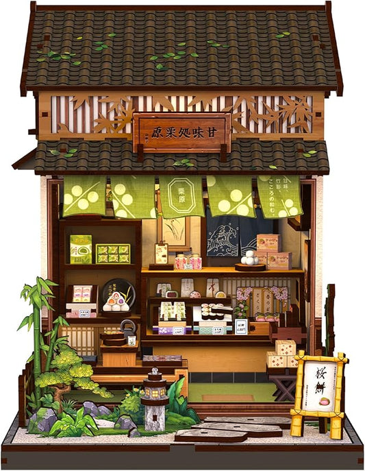 Cutefun Book Nook Kit - DIY Miniature Dollhouse Kit for Adults, Teens and Beginners, Japanese Dessert Shop Booknook Tiny House Bookshelf Decor 3D Wooden Puzzles, Creative Gifts for Family (Sweet Shop)