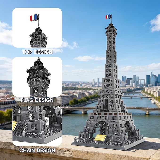 Eiffel Tower Building Set 976 Pieces Paris Architecture Model Kit with French Flag & Nameplate, Romantic France Landmark Souvenir Gift 3D Construction Puzzle for Adults & Teens