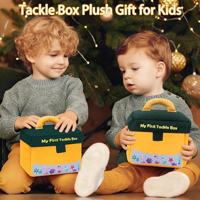 My First Tackle Box Plush, Baby Fishing Toy Plushy with 10 Pcs Tool Plushies for Toddlers, First Birthday Gifts for Boys Girls