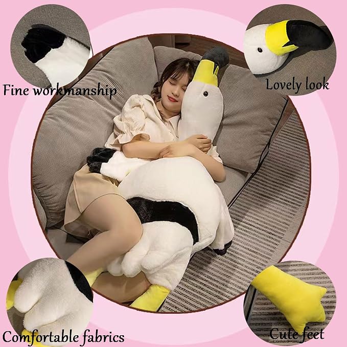 Flamingo Plush Pillow Stuffed Animal - 62 Inch Ultra Soft & Cute Flamingo Gift, Huggable Stress Relief for Bedroom, Office, Car, for Kids, Adults, GirlsWhite