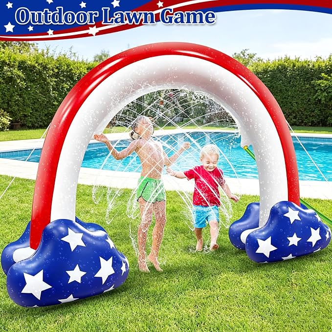 4th of July Inflatable Sprinkler for Kids, 8F * 5.5F 250th Anniversary Sprinkler Outdoor Water Toys for Kids Adults 4th of July Independence Day Summer Water Party Backyard Outside Games Activities
