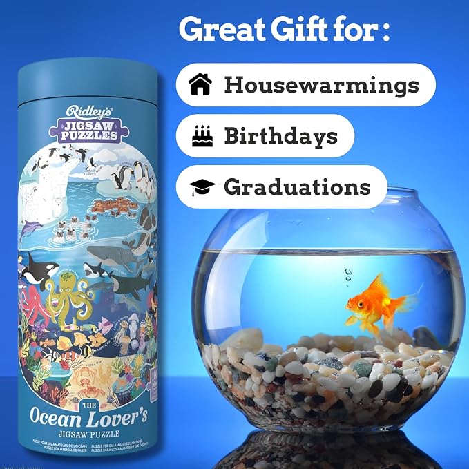 Ridley's Games: Ocean Lovers Jigsaw Puzzle- 1000 Piece Puzzle - Great to Display in a Frame - Birthday Gift for Sea and Beach Lovers - Includes Fun Ocean Facts