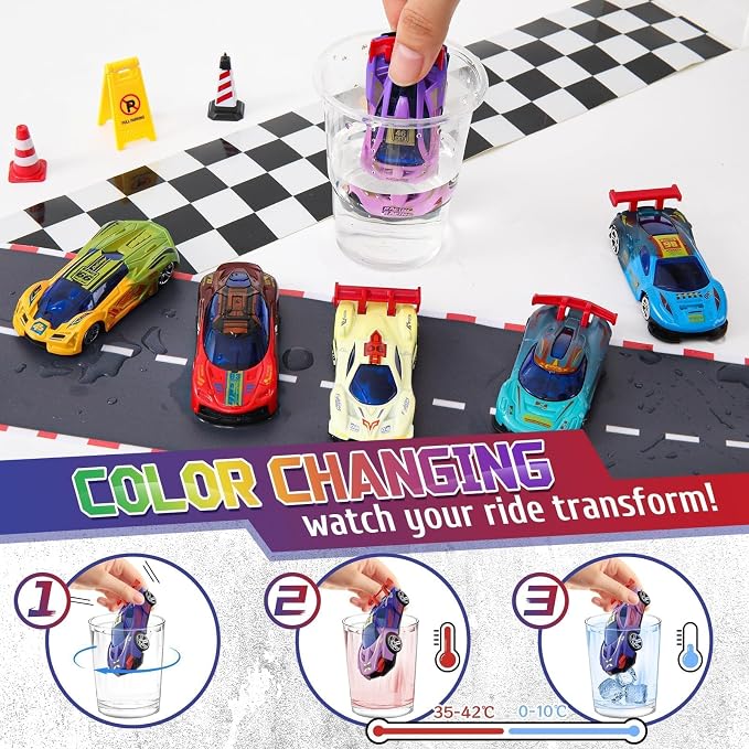 Color Changing Cars Toys Bath Toys for Kids Ages 1-3 4-8 Goodie Bags Fillers for Kids Grandkids Pool Water Toys Boys Birthday Car Gifts Sensory Die-Cast Toys Mini Sensory Toys Theme Party Giveaways