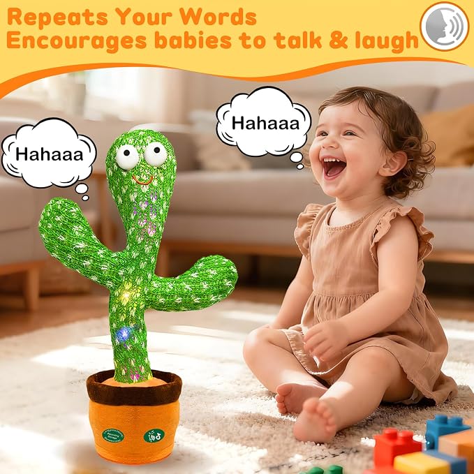Hunfur Dancing Talking Cactus Toy,Interactive Funny Gift for Baby Infant, Singing Record Repeat What You Say Light Up Toy Boy Girl