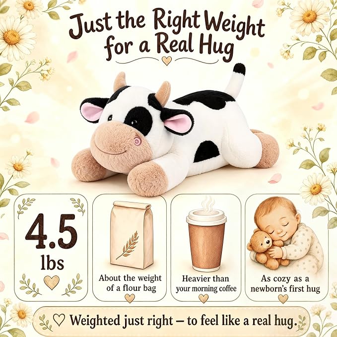 gnomantic Cow Weighted Stuffed Animals - 22 Inch 4.5 Pounds Weighted Plushies Cow Stuffed Animals - Big Plush Pillow - Cute Plush Toys Gifts for Kids & Adults (22" 4.5 lbs Black)