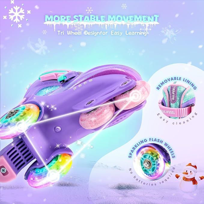 SULIFEEL Adjustable Roller Skates for Girls Boys Kids,Fun Illuminating Light Up Flash Wheels Three-Point Type Balance Suitable for Beginners Indoor Roller Skating