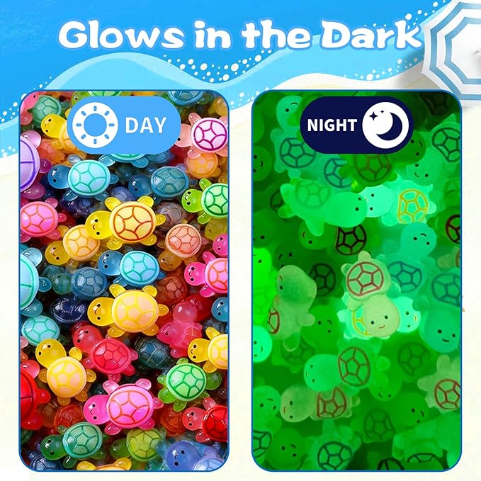 Mini Glow In The Dark Animal Resin Models, Resin Animals Mystery Bags, Individually Wrapped Blind Bags Tiny Animal Figurines, Collectible Mini Animals For Fairy Garden, DIY Crafts (50, Turtle)