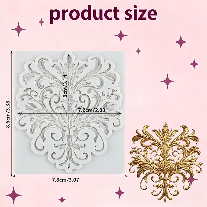 Baroque Polymer Clay Mold Curlicues Scroll Relief Lace Silicone Molds for DIY Crafts Epoxy Resin Casting Air Dry Polymer Clay Plaster Jewelry Making