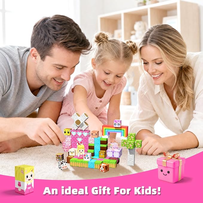 100PCS Magnetic Blocks, Magnetic Building Cube Set for Kids Ages 3+, Constructions STEM Stacking Tiles Toy Building Birthday Gifts for Girls