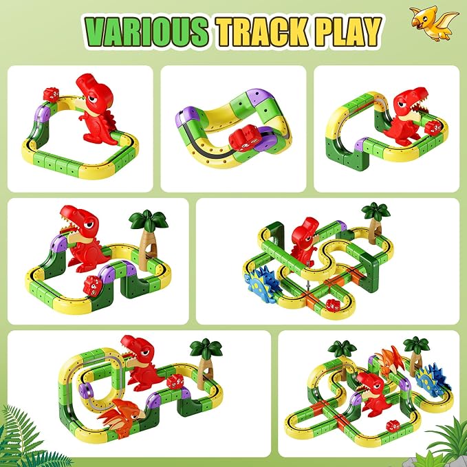 Upgrade Magnetic Train Set: 188PCS 3D Infinity Racer Electric Train Set for Kids Flexible Cube Track Anti-Gravity Dinosaur Train Toys Gifts for 3 4 5 6 7 8-12 Year Old Boys Girls
