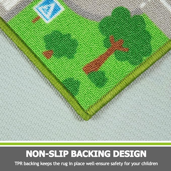 Capslpad Green Car Road Kid Rug Carpet Playmat for Playoom Traffic Road Kids Play Mat for Toddler Non Slip Washable City Map Race Track Carpet Rug for Kids Room Bedroom Nursery Room Decor,6.6'x5'