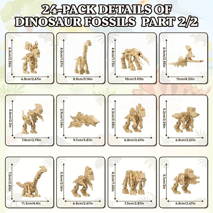 Tenhorses Dinosaur Party Favors for Kids, 24 Dinosaurs Fossil Building Sets,Dinosaur Toys, Party Favors for Kids 4-8, Easter,Christmas, Birthday Gift for Dinosaur & Fossil Enthusiasts(795PCS)