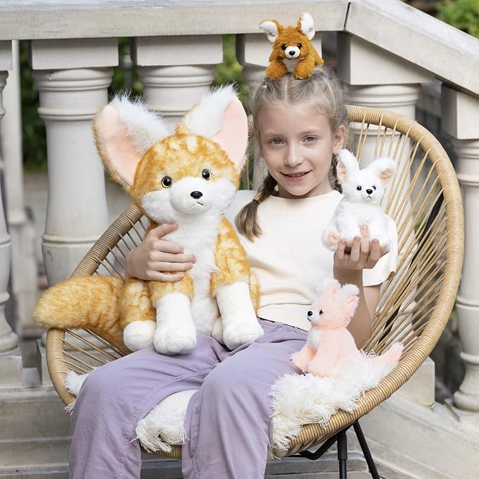 4Pcs Fennec Fox Plush Toy, Cute Soft Mother Fox Stuffed Animal with 3 Fennce Fox Babies, 17.4" Giant Zoo Animal Plushies for Kids, Huggable Stuffed Wild Animal Gift for Christmas Birthday