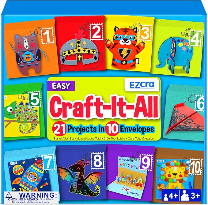 EZCRA Craft Kits for Kids Ages 4-8 - 21 Projects in 1 Craft Box for Kids - All Inclusive No Mess Arts and Crafts Kit, Educational Activity Box for Boys & Girls
