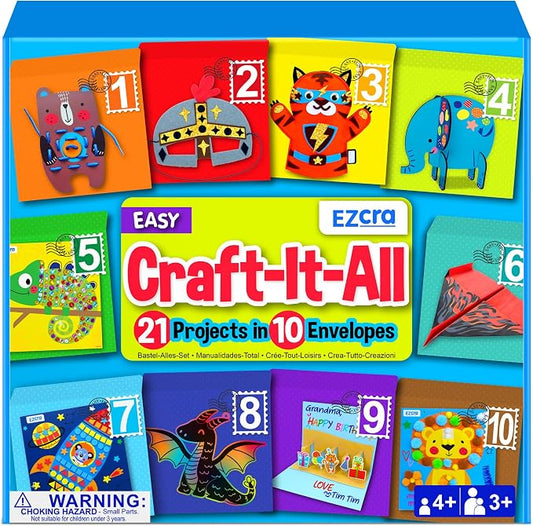 EZCRA Craft Kits for Kids Ages 4-8 - 21 Projects in 1 Craft Box for Kids - All Inclusive No Mess Arts and Crafts Kit, Educational Activity Box for Boys & Girls