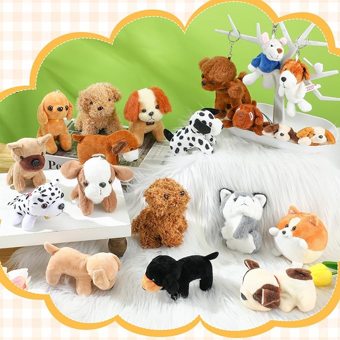 Sosation 20 Pcs Mini Stuffed Animal Dog Bulk Adopt a Puppy Favors Soft Puppy Gift Party for Kids Vet Tech Birthday Party Charity Donation Classroom Goodie Stuffer (Pretty Style,Multicolor)