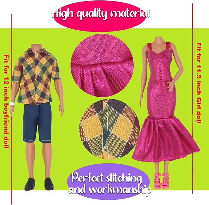 EuTengHao 30Pcs Doll Clothes and Accessories for 12 inch Boy and Girl Doll Includes 12 Set Wear Clothes Jeans and Wedding Dresses Tandem Bike Glasses Dog Bag and Colorful Balloons for 12 Inch Dolls
