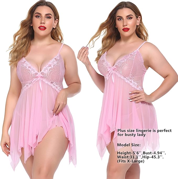 Avidlove Lingerie for Women Lace Babydoll Sleepwear Boudoir Outfits Plus Size Langeray XS-5XL