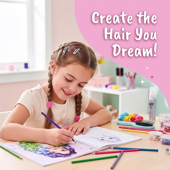 BSCOOL Create Hairstyles & Nail Designs Book Set for Girls Ages 5 and Up – Hair Design & Nail Art Sticker Books with Guides – Creative Birthday Gift for Kids