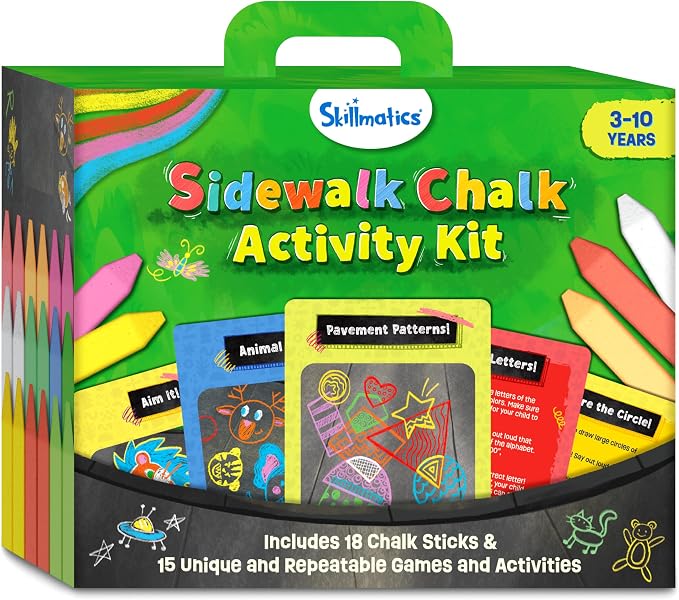Skillmatics Sidewalk Chalk Activity Kit - Creative Outdoor Fun with 18 Washable Chalk Sticks, 15 Activities & Games for Kids, Gifts for Boys & Girls Ages 3, 4, 5, 6, 7, 8, 9, 10