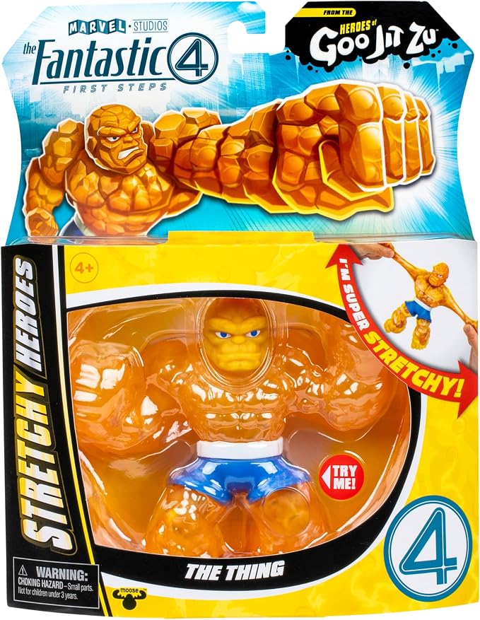 Heroes of Goo Jit Zu Marvel Studios The Fantastic 4 First Steps, The Thing, Stretchy, Goo Filled 4.5" / 11.4 CM Action Figure, with Unique Crunchy Goo Filling, 3 to Collect