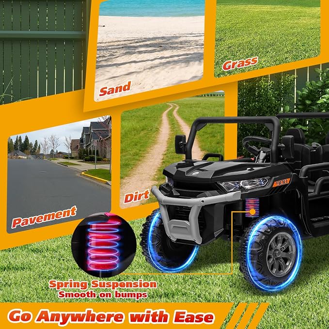 Joyracer 4WD 24 Volt Ride on Toys, 800W Ride on Truck for Kids, 2 Seater Power Car Wheels w/Dump Bed & Shovel, Ride on UTV w/Remote Control, Bluetooth, LED Lights, Black