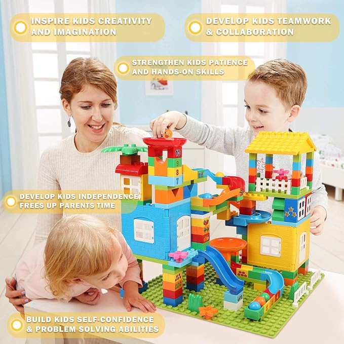 Marble Run Building Blocks with 6 Balls, 179 Pcs Big Castle Building Toy Set Compatible Classic Blocks Maze Track, Marble Runs for Kids 4-8, Stem Learning Toddler Toys Gifts for Boys Girls Kids
