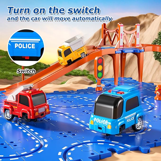 Toddler Toys for 3 4 5 6 Year Old Boys Kids Girls, 96 Pcs Puzzle Track Car Set for Kids Boys Toddlers 3-5 4-6, 4-Tier Puzzle Race Tracks Car Toys Set, Race Track Birthday for Toddlers
