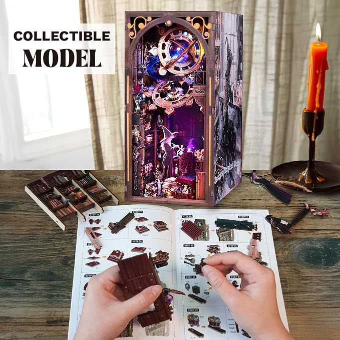 Book Nook Kit DIY Miniature House Dollhouse Judy's Magic World | 3D Wooden, Bookshelf Nook Story, Mini House Gifts, For Adults