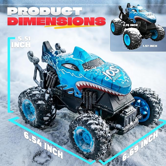 BEZGAR Monster Truck Toys - Remote Control Monster Truck with Light & Music, Dinosaur Toys for Kids, 1:20 Scale RC Truck with 360° Spins and Drifting, Remote Control Car for Boys (Blue)