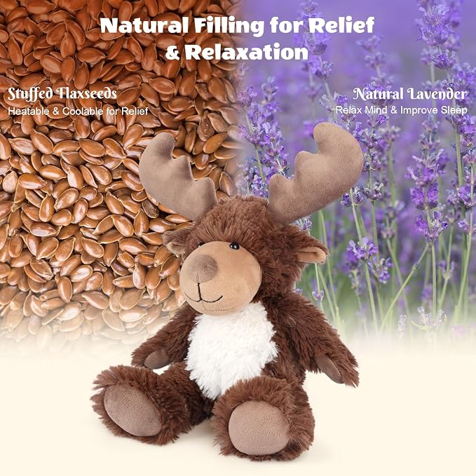 SuzziPals Heatable & Coolable Moose Stuffed Animal, Plushies Microwavable Heating Pad for Soothing & Relaxation, Lavender Scent Stuffed Plush Toys for Stress Relief, Christmas Stuffed Animals Gifts