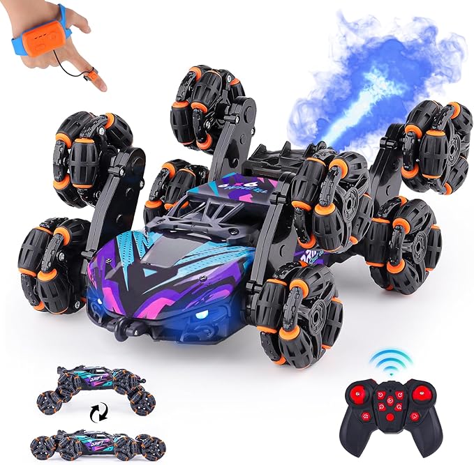 NEXBOX Cool 8 Wheels Hand Controlled RC Stunt Car Toys, Xmas Gifts and Birthday Presents for Kids, Gesture Sensing Remote Control Cars for Boys Age 6 7 8-10 11 12 Year Old