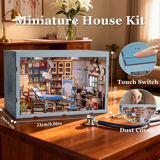 fifijoy Book Nook Kit - Doctors Office DIY Miniature House Dollhouse Kit for Adults and Teens, Booknook Mini Doctors Clinic Bookshelf Insert Decor 3D Wooden Puzzle, Gifts for Family