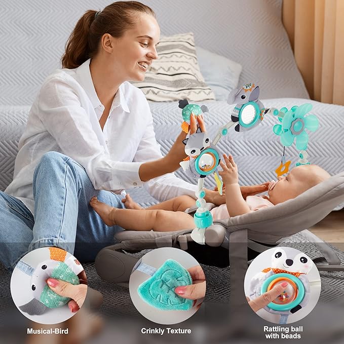 Lynncare Adjustable Arch Bassinet Toys for Infant & Toddlers, Stroller Arch, Baby Crib Toys with Fascinating Hanging for Stimulating Baby’s Senses and Developing Motor Skills