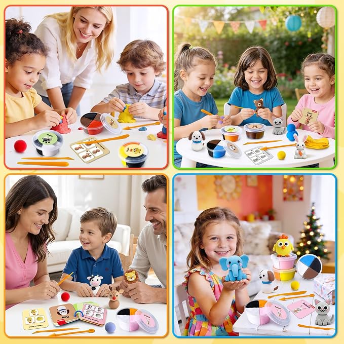 Air Dry Clay Kit for Kids, Animal Modeling Clay, DIY Model Magic with Sculpting Tools and Tutorial Cards