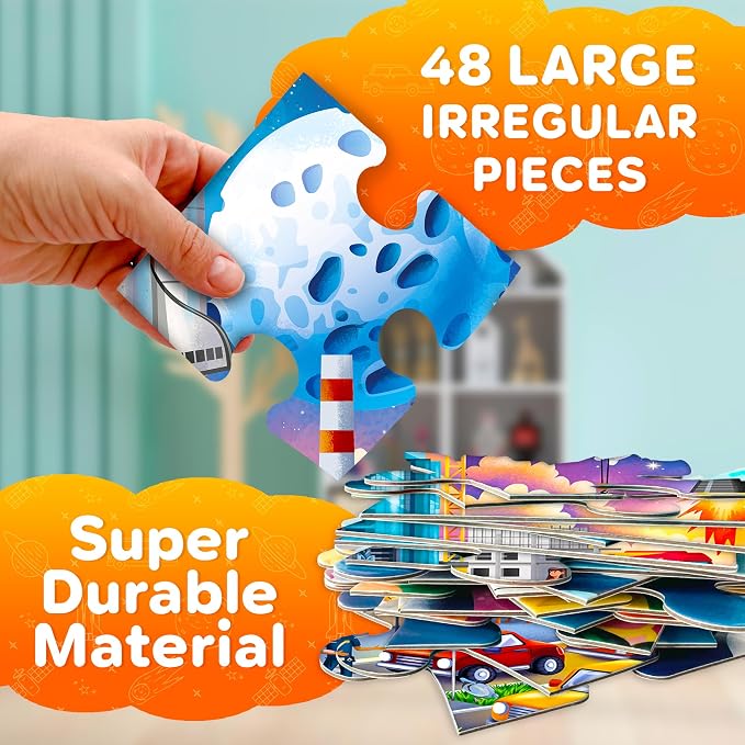 QUOKKA Giant Floor Puzzles for Kids Ages 4-6 – 2x3 Ft Search and Find Jumbo Jigsaw Puzzles for Kids Ages 3-5 – 48 Above and Beyond Future City Scene for 4-8 yo – Toy with Gift Box for Toddlers