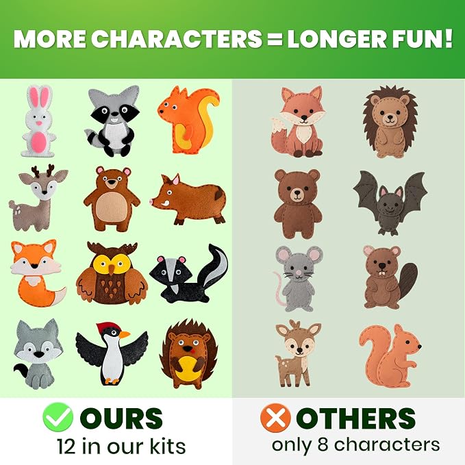 QUOKKA Kids Crafts Ages 4-8, DIY Beginner Needle and Thread Kit - 12 Wild Animals Sewing Kit Basic - Fun Arts Crafts for Kids Ages 6-8 Girls Boys - Plastic Needles, Scissors - 6+ Year Old Girl Gifts