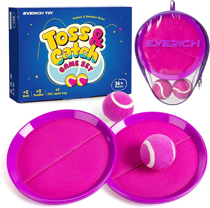Toss and Catch Ball Game Set, Upgraded Sticky Paddle Ball Set for Kids & Toddlers, Sturdy & Water-Resistant Outdoor Backyard Beach Pool Toy, Birthday Gift for Boys Girls Ages 3-12