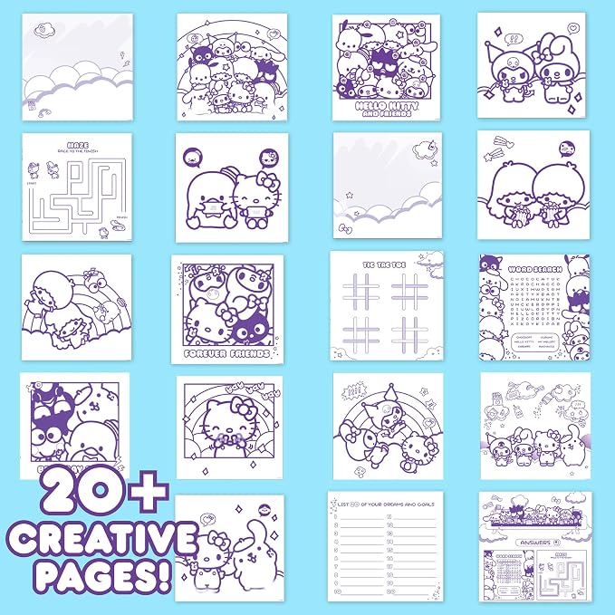Hello Kitty and Friends Café Sketchbook, 20-Page Hello Kitty Notebook & Pen, Cute School Supplies, Coloring Book, Sanrio Stationery