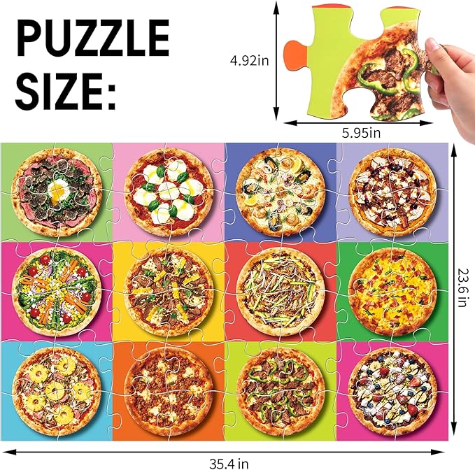 IFLOVE Pizza Floor Puzzle for Kids — 48 Piece Jumbo Jigsaw Puzzle, Food-Themed Puzzle with Colorful Pizza Slices, Educational Toy Birthday for Boys Girls Ages 3-8