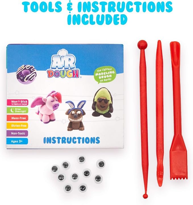Air Dough - 60 Bags of Colored, Air Dry, Ultra Light, Non-Toxic Modeling Clay in a Bucket Including Accessories, Tools, Tutorial Videos (Educational, DIY, Kids Gifts, Art Craft Set for Boys & Girls)