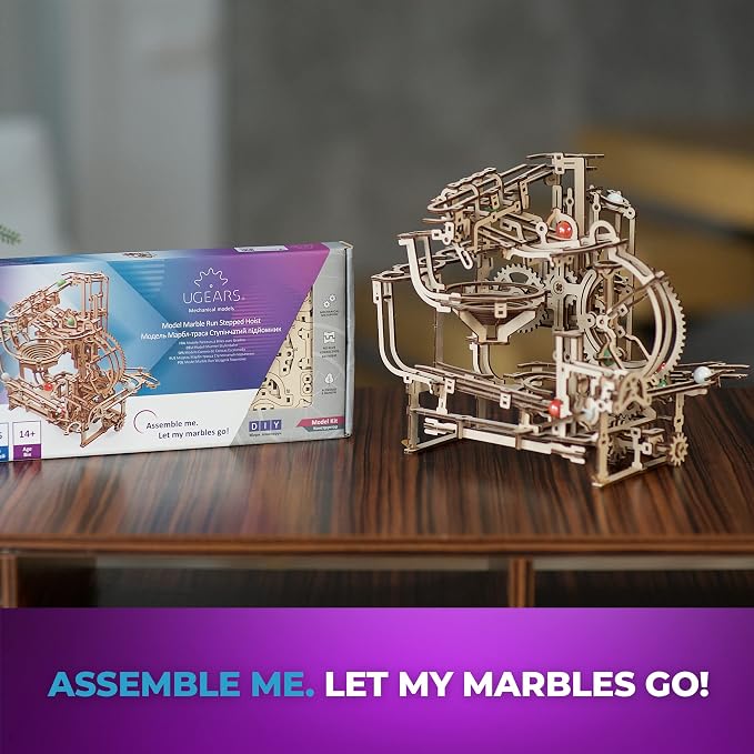 UGEARS Marble Run Stepped Hoist, Model Kit, 3D Puzzle, Fun DIY Model Kit Crafts for Adults - Unique Gift 3D Puzzle for Adult Marble Game for Hobby Enthusiasts - 355 Pcs